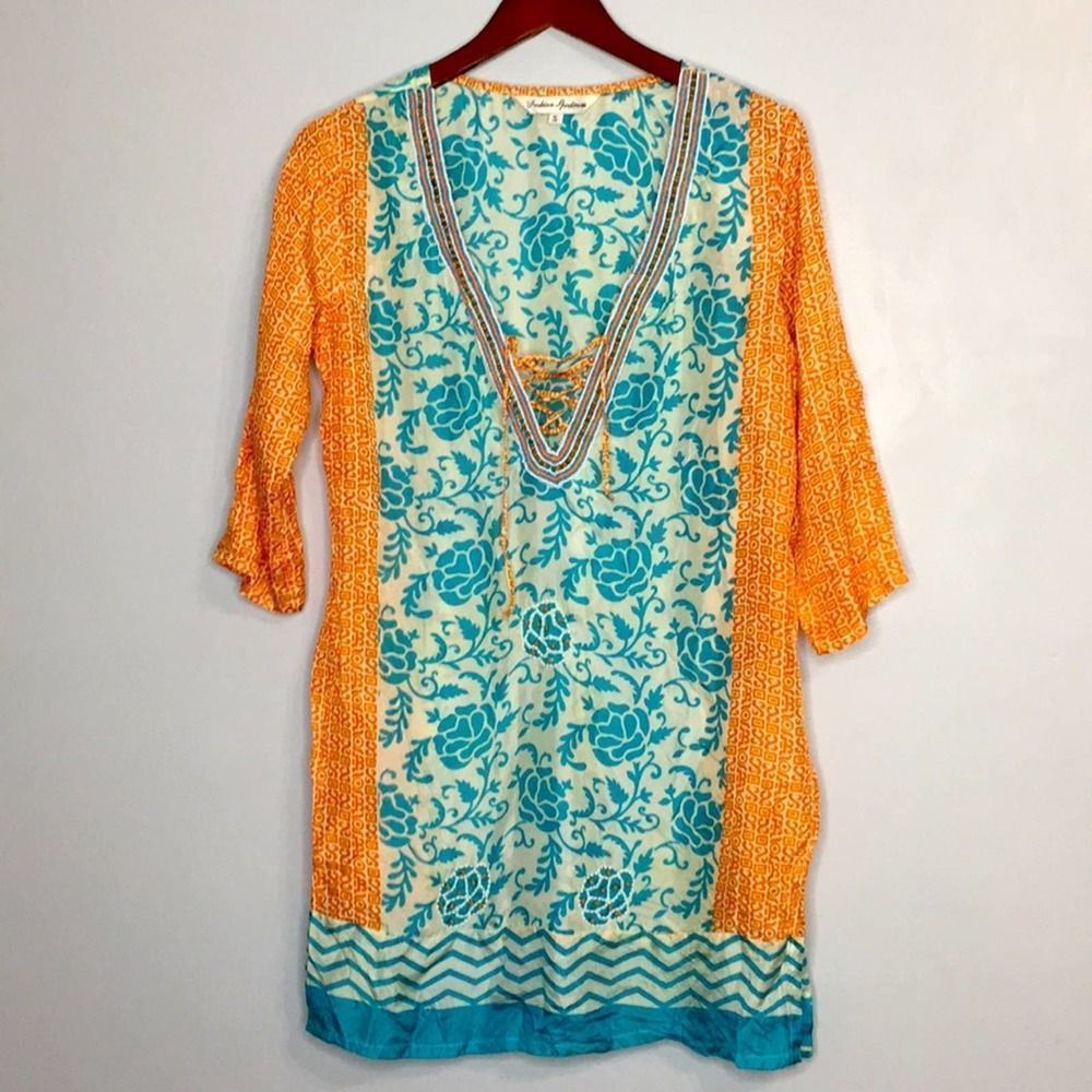 Fashion Spectrum boho silk swimsuit cover tunic S